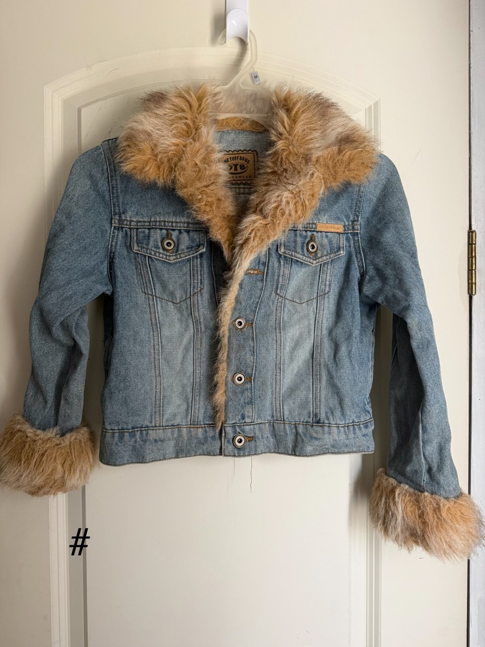 Vintage OTB Denim Jacket with Faux Fur Trim gypsy western mobwife retro biker S